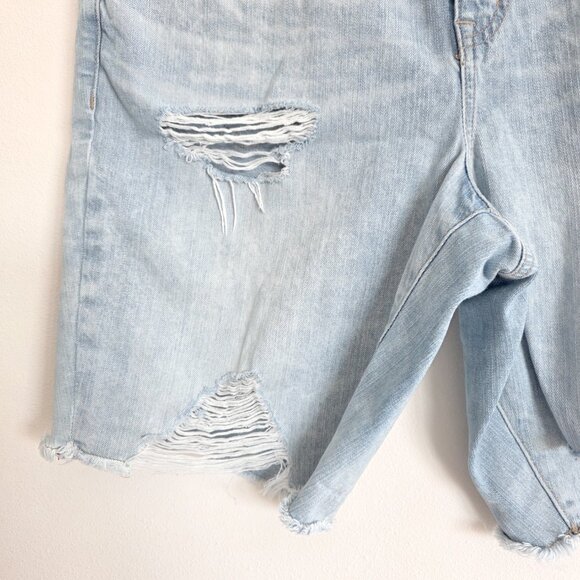 Torrid Distressed Perfect High-Rise Stretch + Rigid Bermuda Denim Shorts, Cutoff - Picture 4 of 12